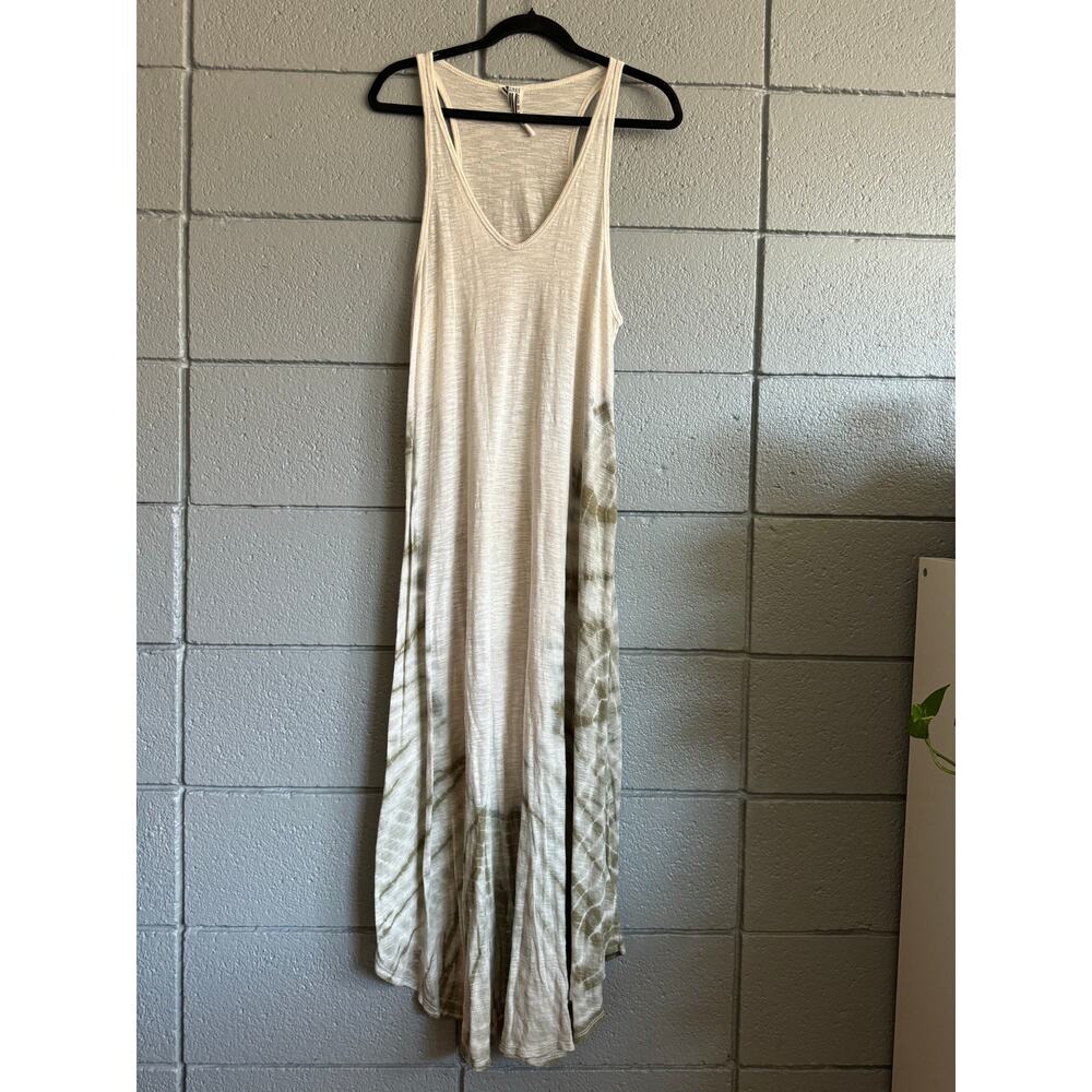 Free People Cream & Olive Green Tie-Dye Maxi Dress